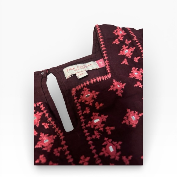 Pink Chicken Embroidered Dress with mirrored details girls size 7 - Picture 2 of 3